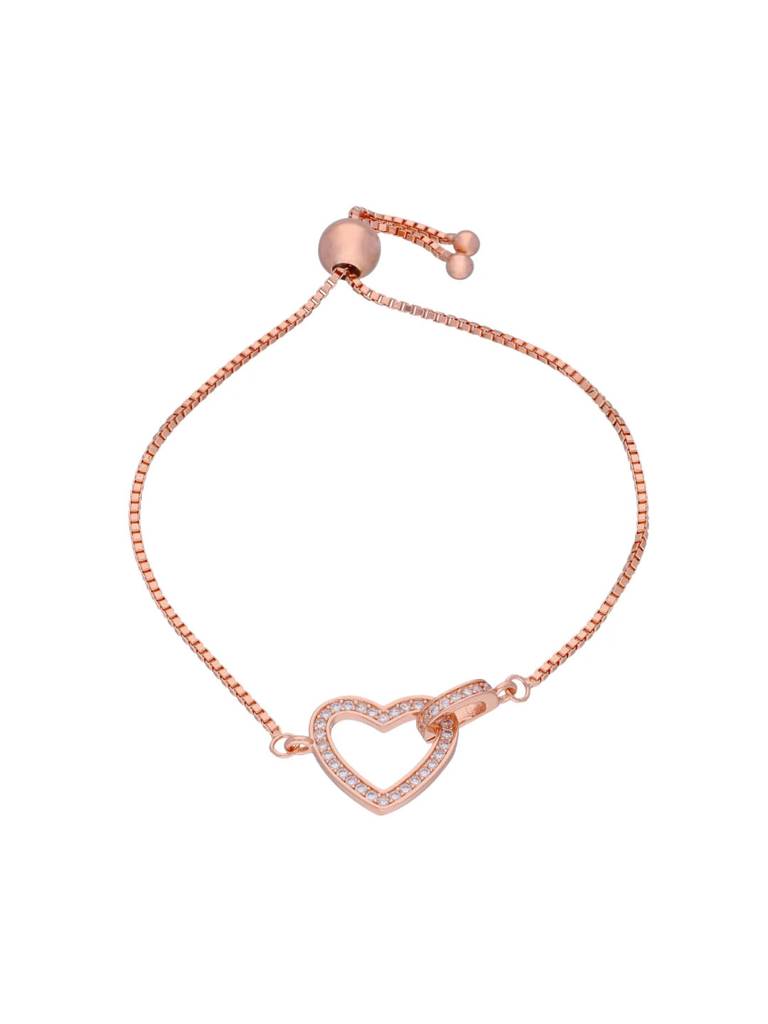 Sterling Silver Rose Gold Alluring Heart Link Adjustable Bracelet : BRSL124-RG-NA