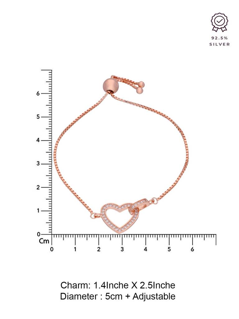 Sterling Silver Rose Gold Alluring Heart Link Adjustable Bracelet : BRSL124-RG-NA
