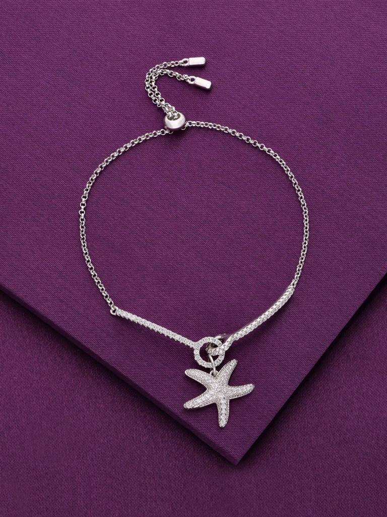 Sterling Silver Starfish Diamond Laced Tennis Adjustable Bracelet : BRSL125-S-NA