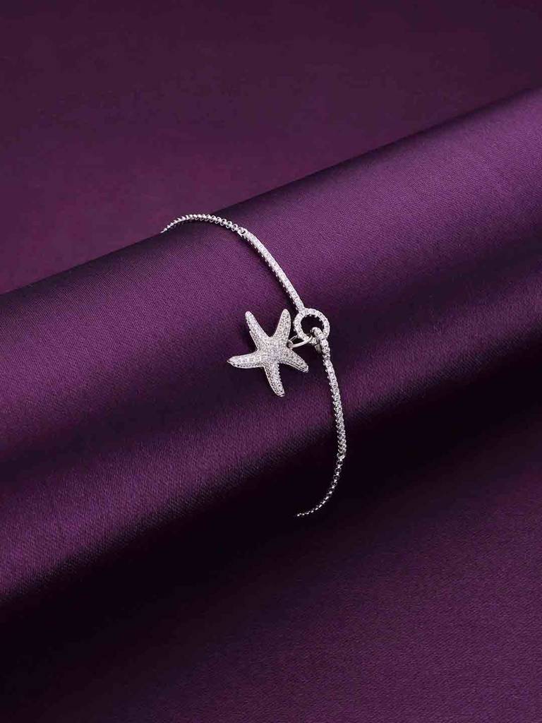 Sterling Silver Starfish Diamond Laced Tennis Adjustable Bracelet : BRSL125-S-NA