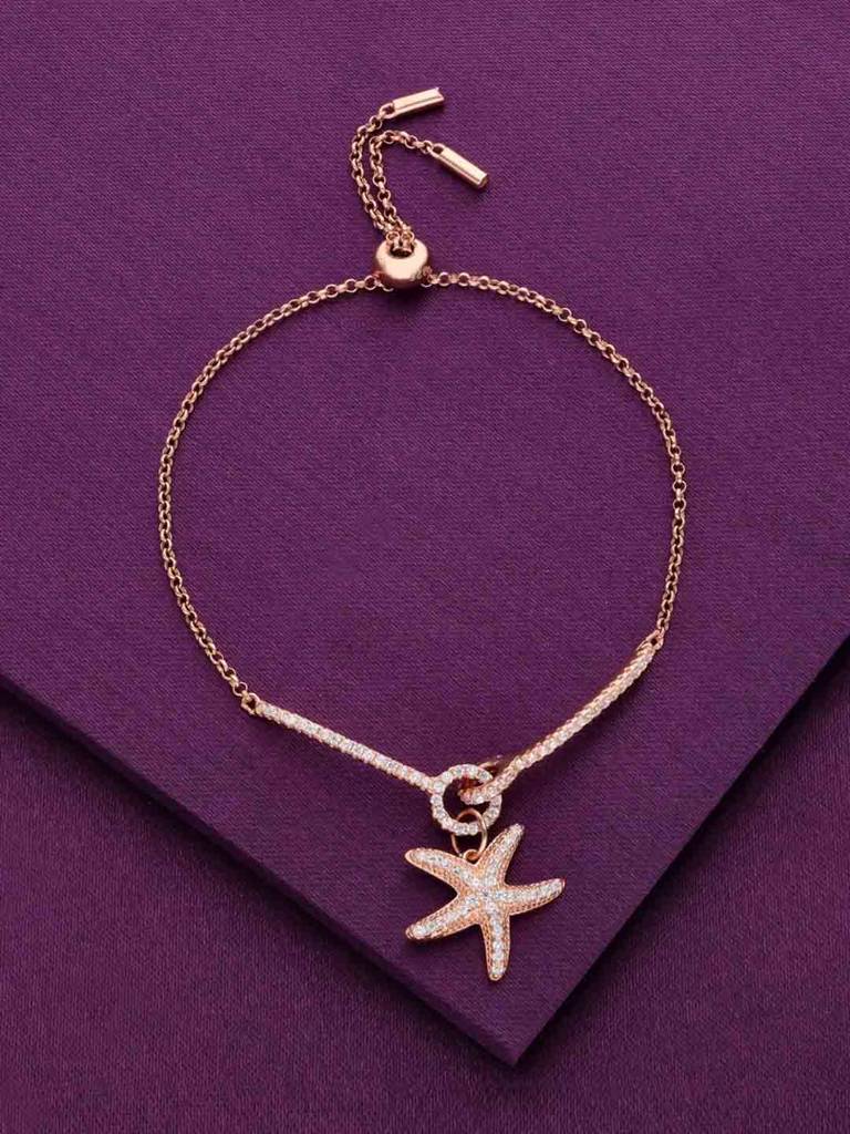 Sterling Silver Rose Gold Starfish Diamond Laced Tennis Adjustable Bracelet : BRSL126-RG-NA
