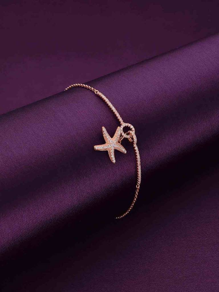 Sterling Silver Rose Gold Starfish Diamond Laced Tennis Adjustable Bracelet : BRSL126-RG-NA