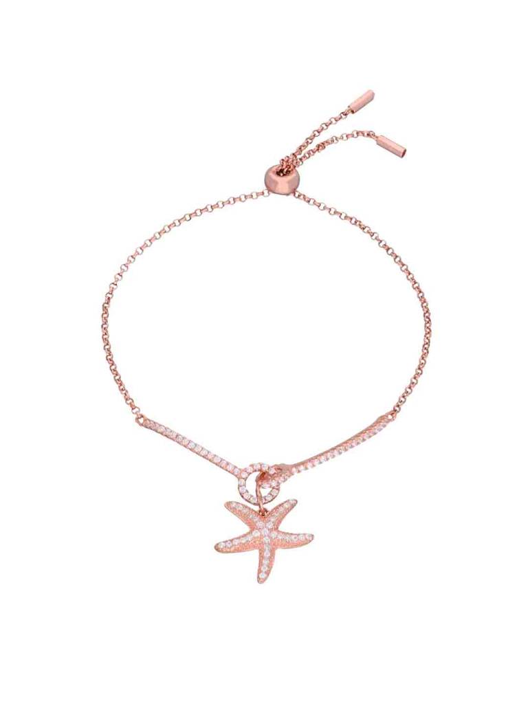 Sterling Silver Rose Gold Starfish Diamond Laced Tennis Adjustable Bracelet : BRSL126-RG-NA