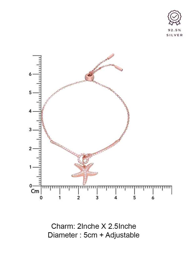 Sterling Silver Rose Gold Starfish Diamond Laced Tennis Adjustable Bracelet : BRSL126-RG-NA