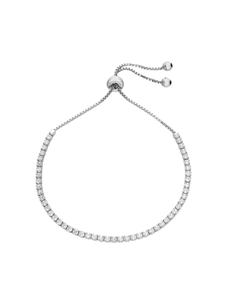 Sterling Silver Solitaire Classic Round Tennis Adjustable Bracelet : BRSL127-S-NA
