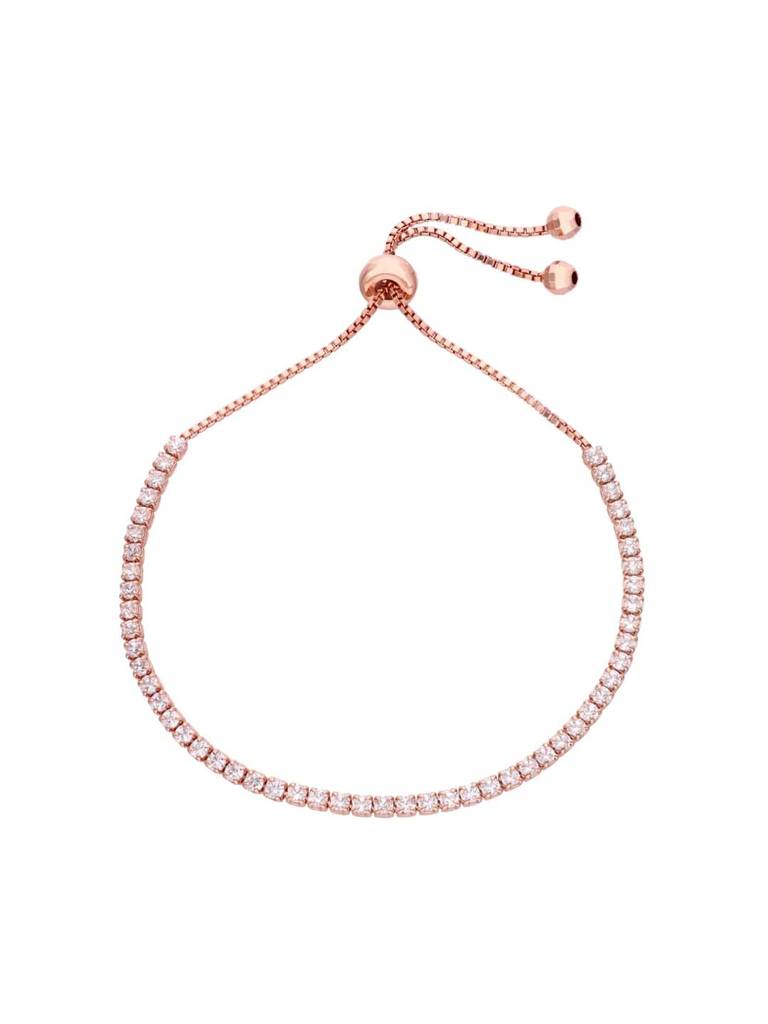 Sterling Silver Rose Gold Solitaire Classic Round Tennis Adjustable Bracelet : BRSL128-RG-NA