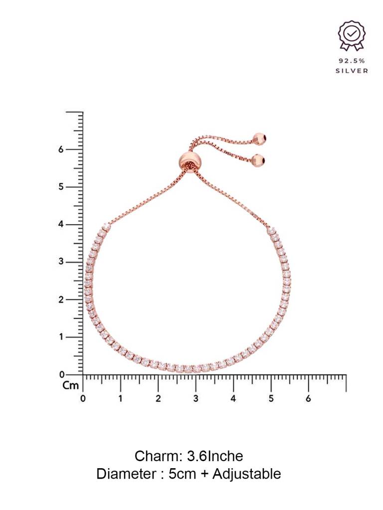Sterling Silver Rose Gold Solitaire Classic Round Tennis Adjustable Bracelet : BRSL128-RG-NA