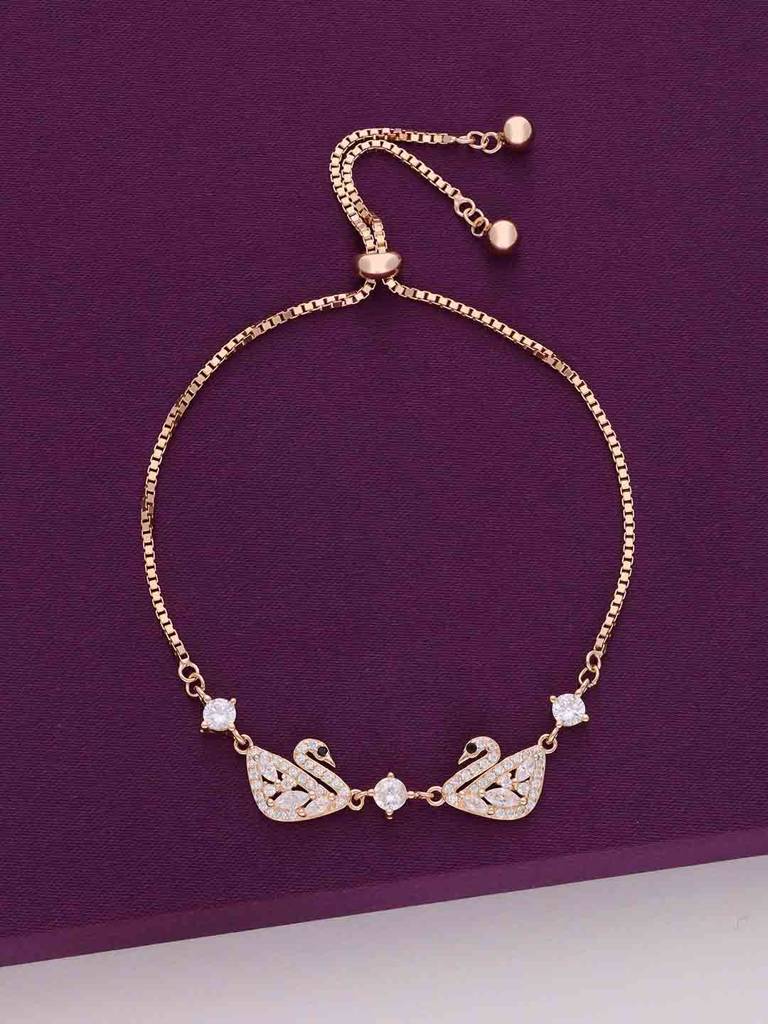 Sterling Silver Rose Gold Solitaire Twin Swan Bracelet : BRSL146-RG-NA