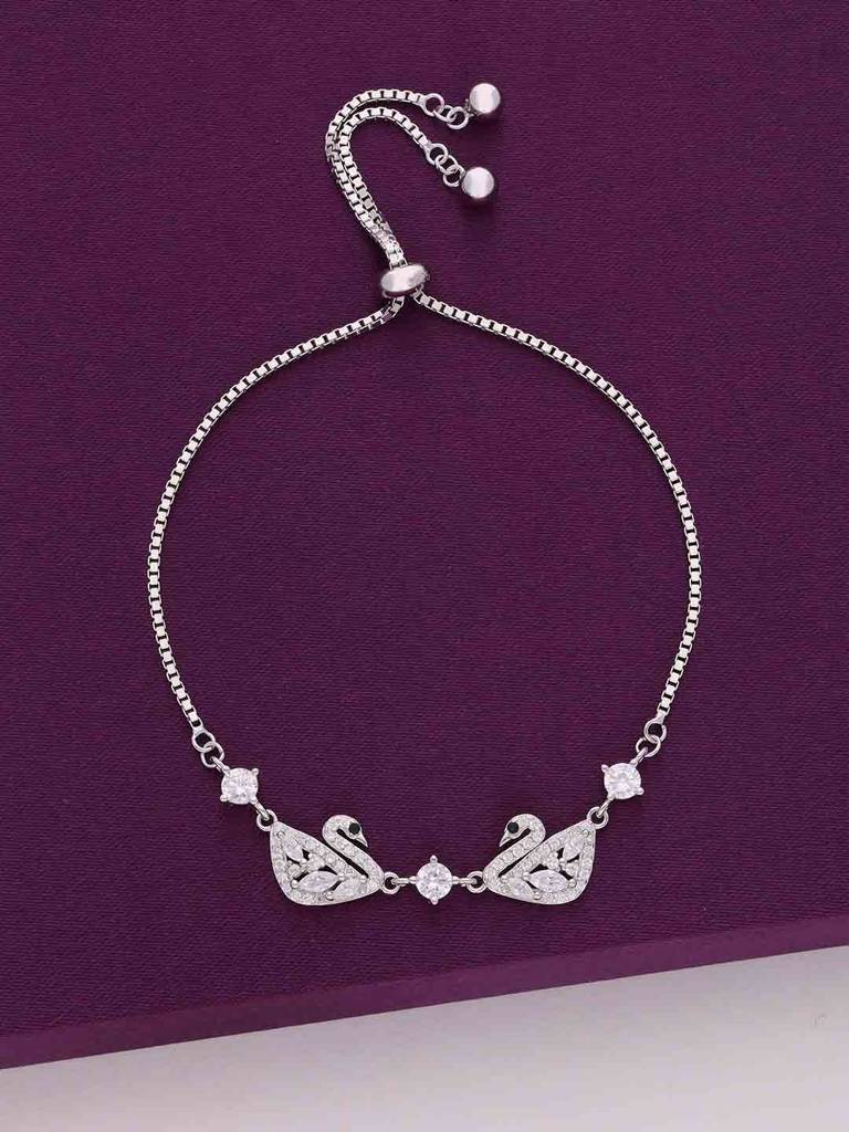 Sterling Silver Solitaire Twin Swan Bracelet : BRSL146-S-NA