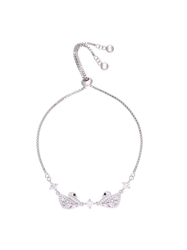 Sterling Silver Solitaire Twin Swan Bracelet : BRSL146-S-NA