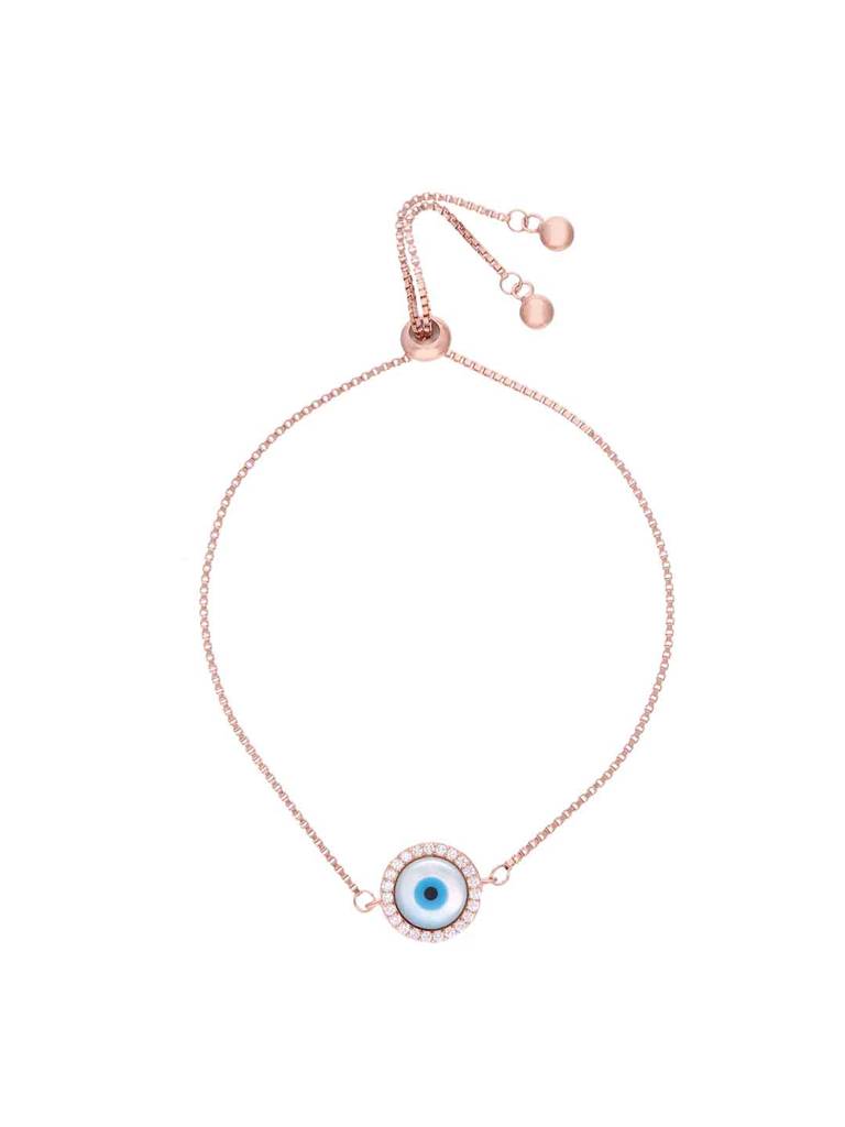Sterling Silver Rose Gold Zircon Studded Evil Eye Bracelet : BRSL147-RG-NA