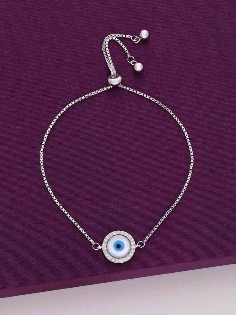 Sterling Silver Zircon Studded Evil Eye Bracelet : BRSL147-S-NA