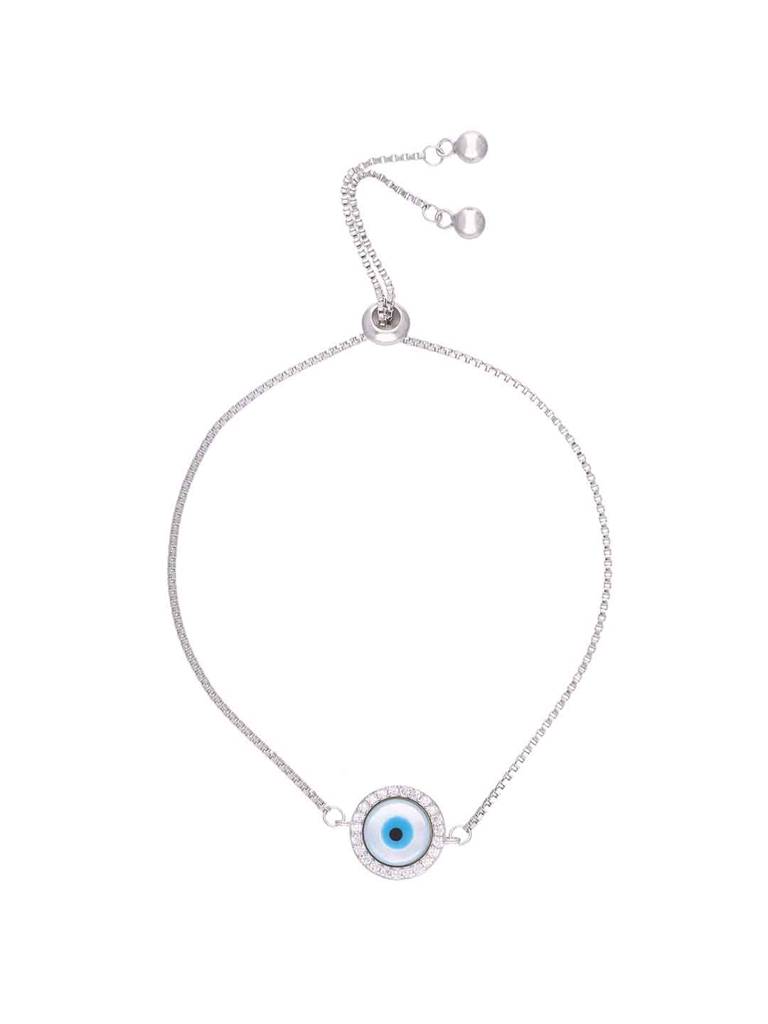 Sterling Silver Zircon Studded Evil Eye Bracelet : BRSL147-S-NA