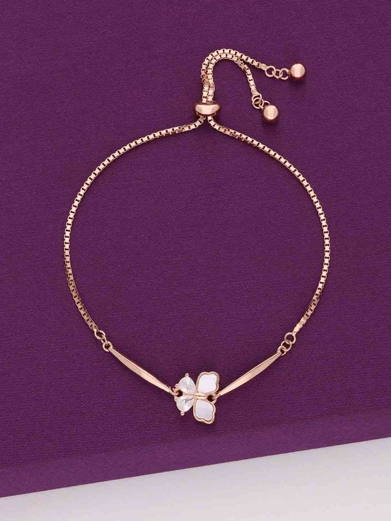 Sterling Silver Rose Gold Mother Of Pearl Butterfly Bracelet : BRSL149-RG-NA