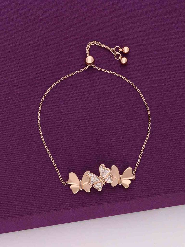 Sterling Silver Rose Gold Zircon Studded Butterfly Bracelet : BRSL150-RG-NA
