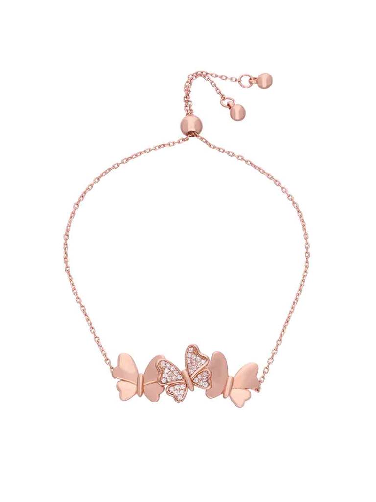 Sterling Silver Rose Gold Zircon Studded Butterfly Bracelet : BRSL150-RG-NA