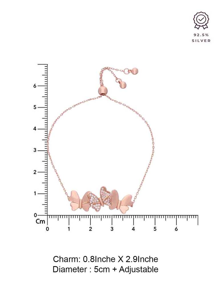 Sterling Silver Rose Gold Zircon Studded Butterfly Bracelet : BRSL150-RG-NA
