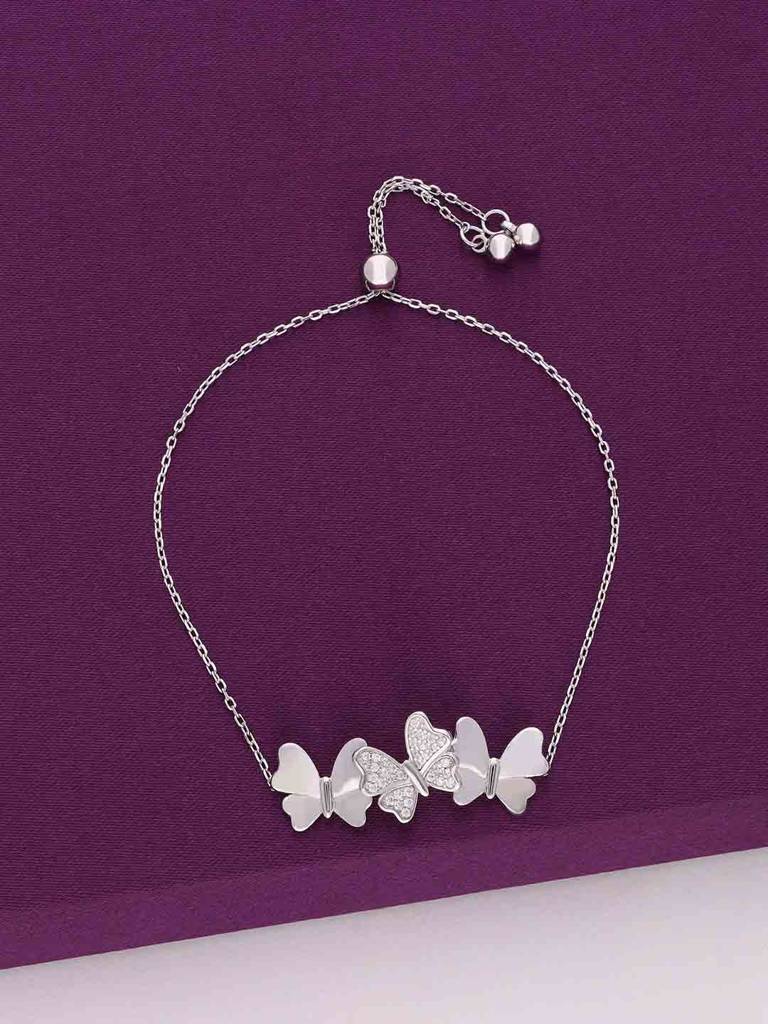 Sterling Silver Zircon Studded Butterfly Bracelet : BRSL150-S-NA