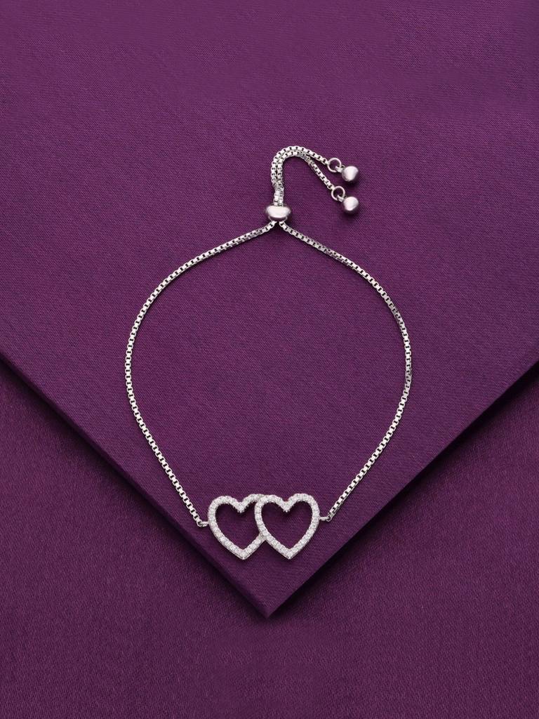 Sterling Silver Twinning Hearts Link Adjustable Bracelet : BRSL65-S-NA