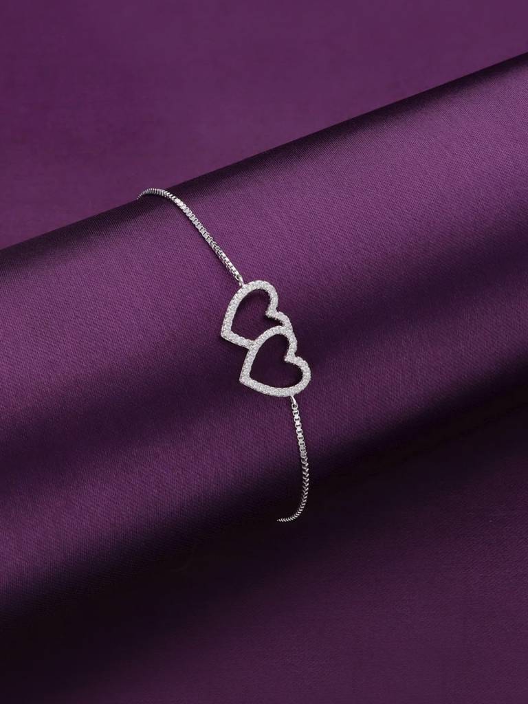 Sterling Silver Twinning Hearts Link Adjustable Bracelet : BRSL65-S-NA