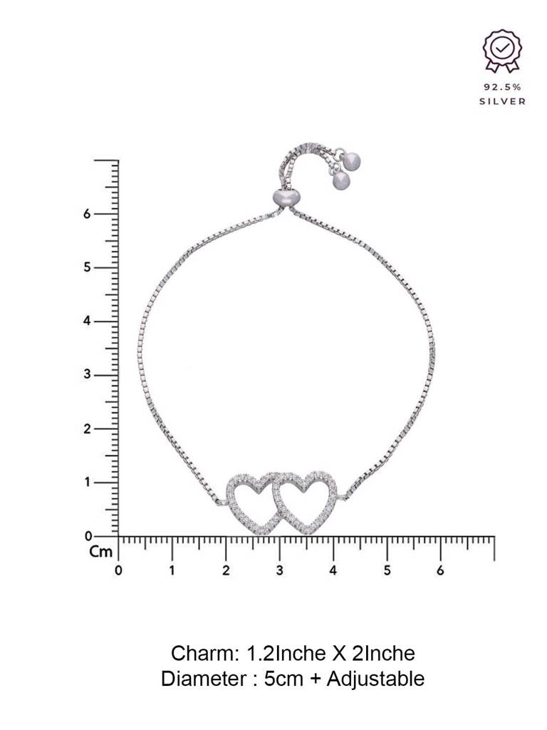 Sterling Silver Twinning Hearts Link Adjustable Bracelet : BRSL65-S-NA