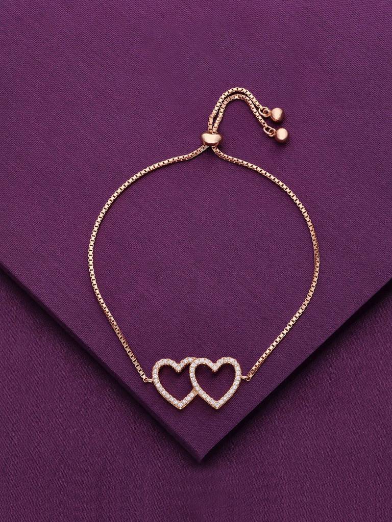 Sterling Silver Rose Gold Twinning Hearts Link Adjustable Bracelet : BRSL66-RG-NA