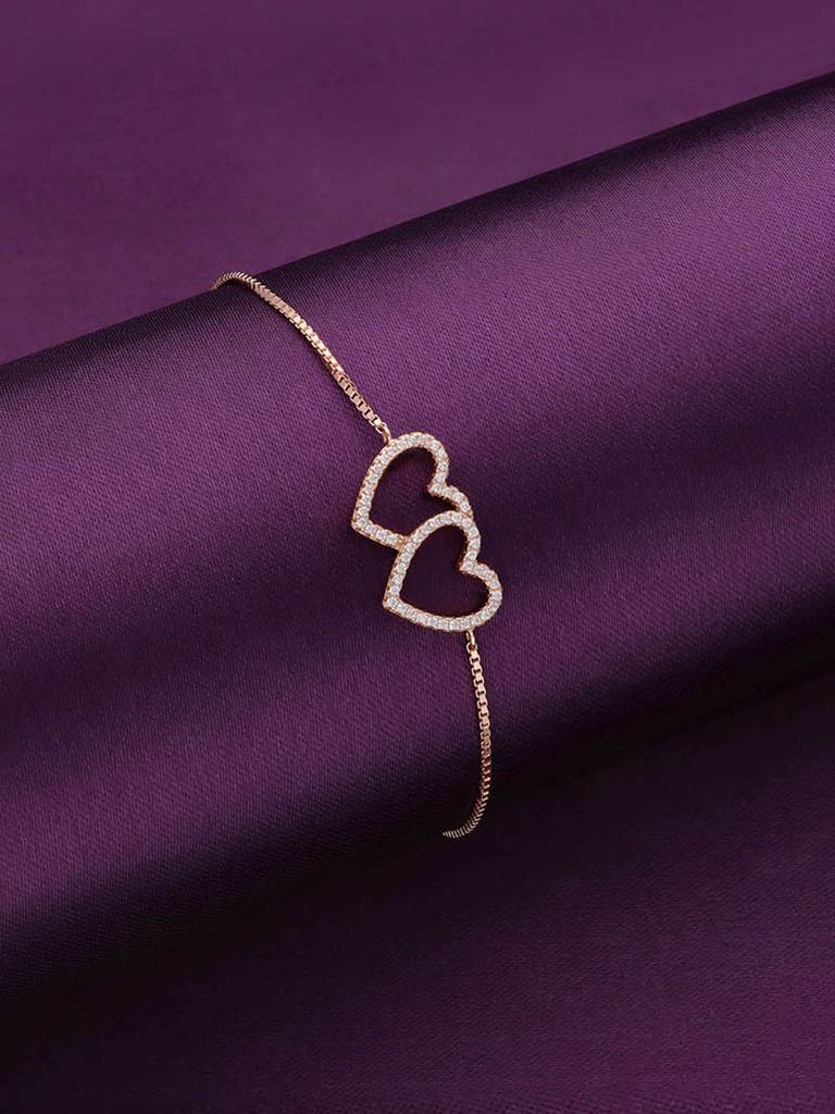 Sterling Silver Rose Gold Twinning Hearts Link Adjustable Bracelet : BRSL66-RG-NA