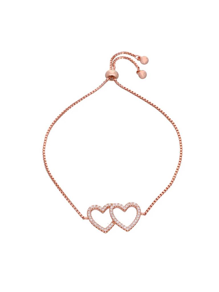 Sterling Silver Rose Gold Twinning Hearts Link Adjustable Bracelet : BRSL66-RG-NA