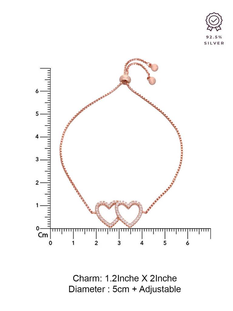 Sterling Silver Rose Gold Twinning Hearts Link Adjustable Bracelet : BRSL66-RG-NA