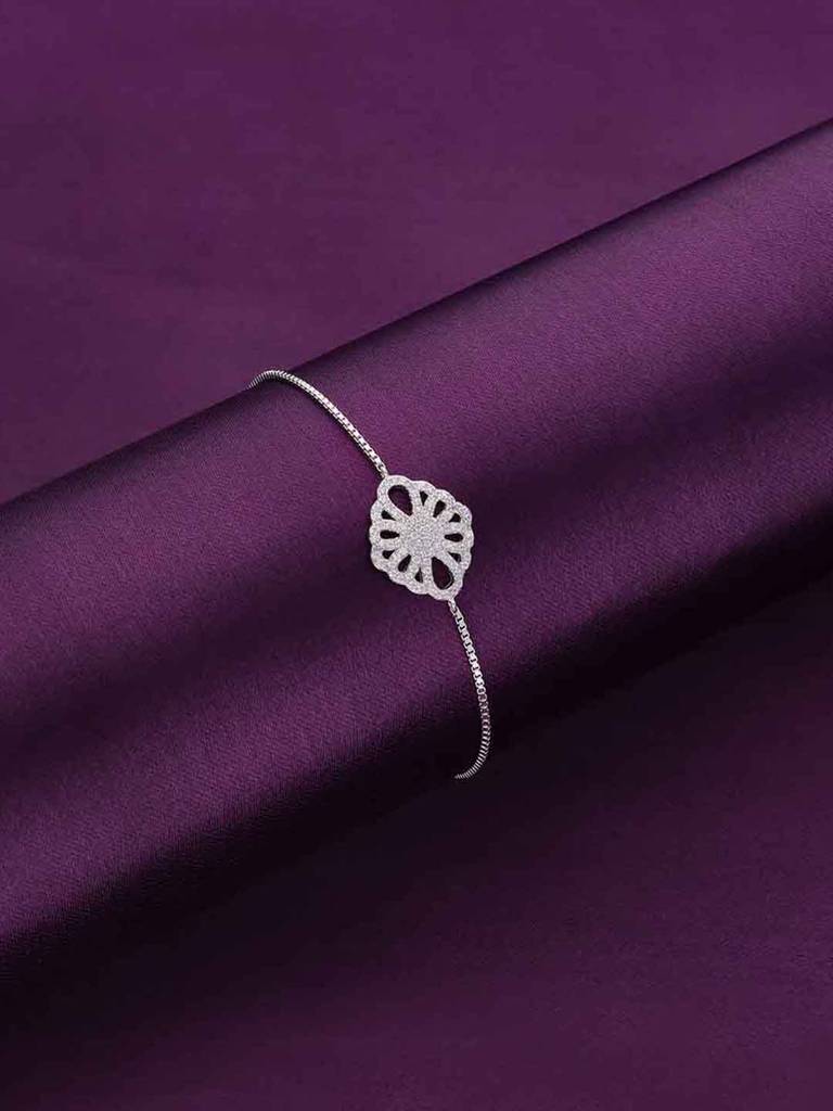 Sterling Silver The Flower Diamante Adjustable Bracelet : BRSL69-S-NA