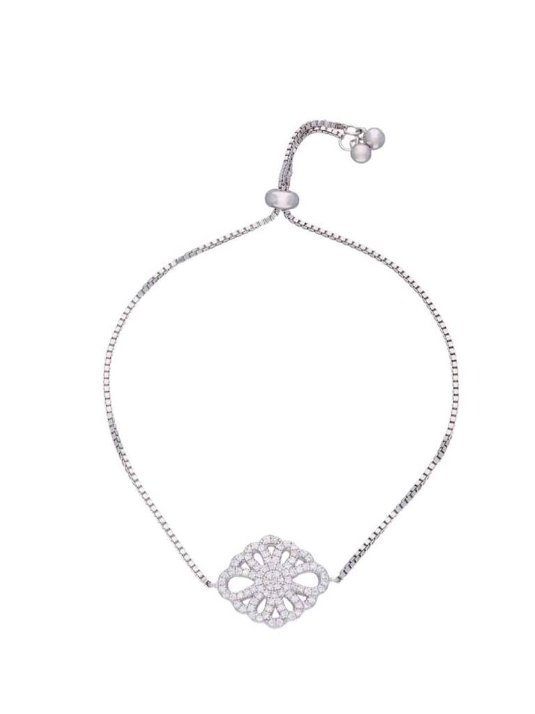 Sterling Silver The Flower Diamante Adjustable Bracelet : BRSL69-S-NA