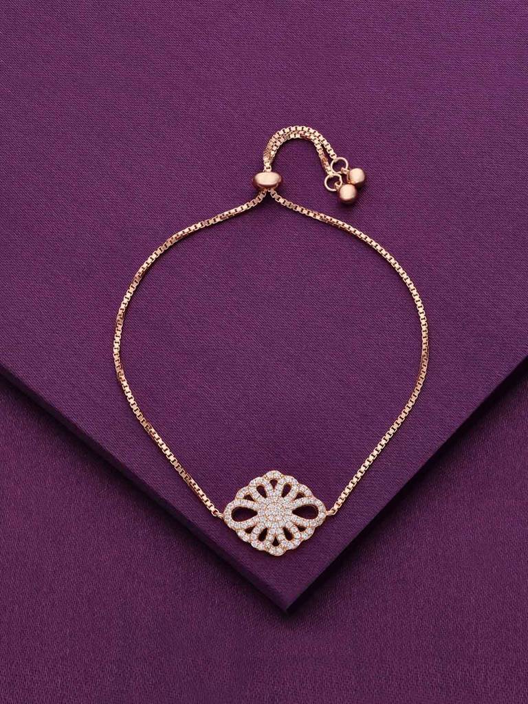 Sterling Silver Rose Gold The Flower Diamante Adjustable Bracelet : BRSL70-RG-NA