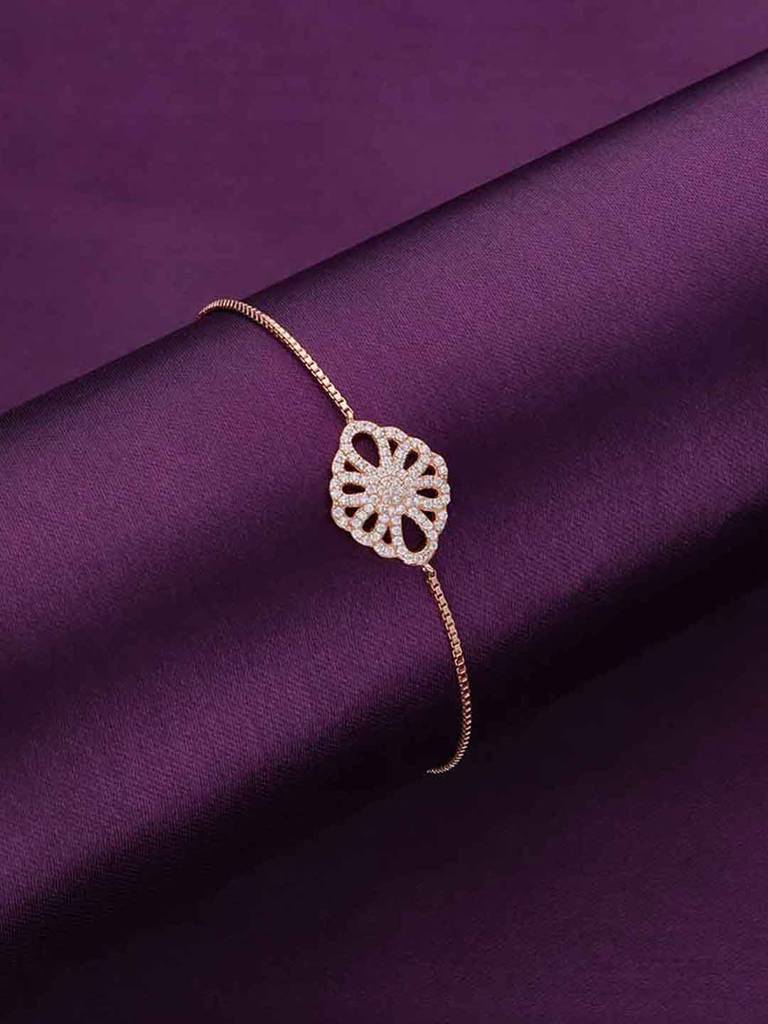 Sterling Silver Rose Gold The Flower Diamante Adjustable Bracelet : BRSL70-RG-NA