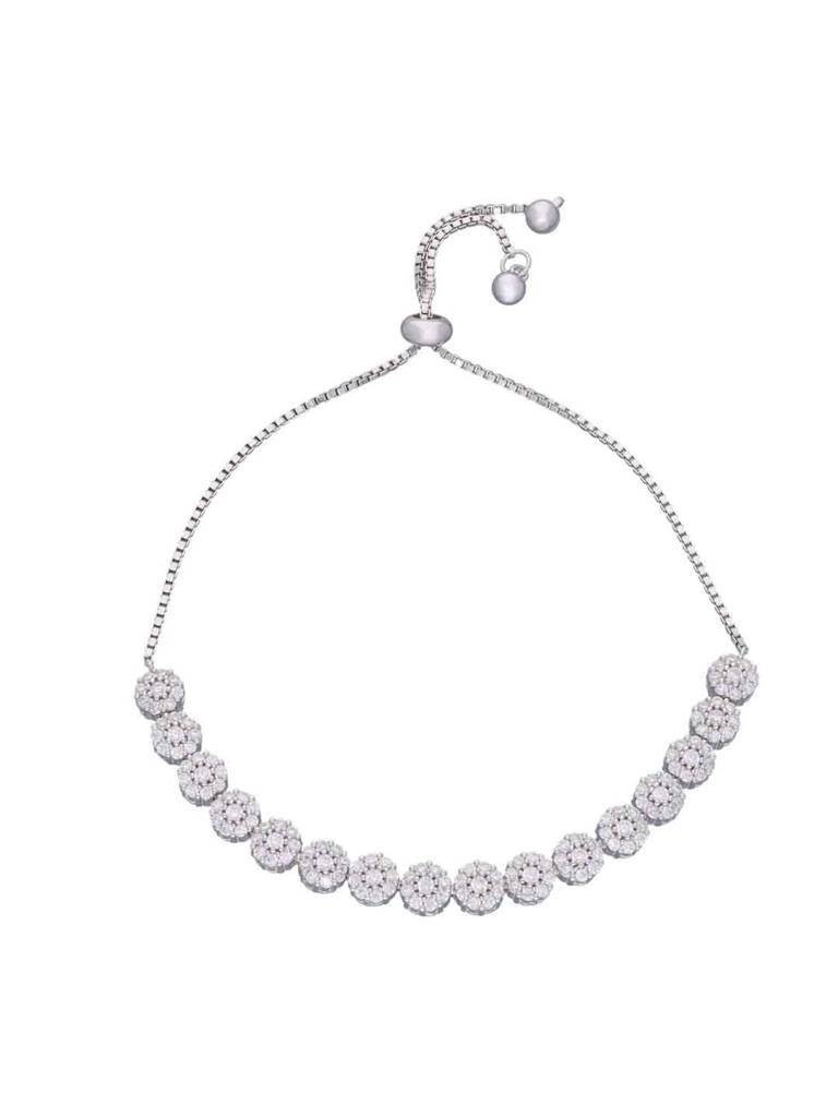 Sterling Silver Flowery Elegance Diamond Adjustable Bracelet : BRSL71-S-NA