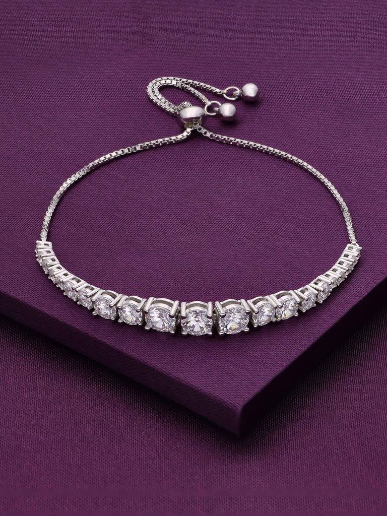 Sterling Silver Solitaire Tennis Diamond Bolo Adjustable Bracelet - Main Image