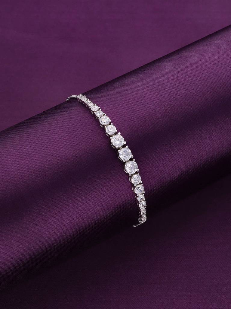 Sterling Silver Solitaire Tennis Diamond Bolo Adjustable Bracelet : BRSL75-S-NA