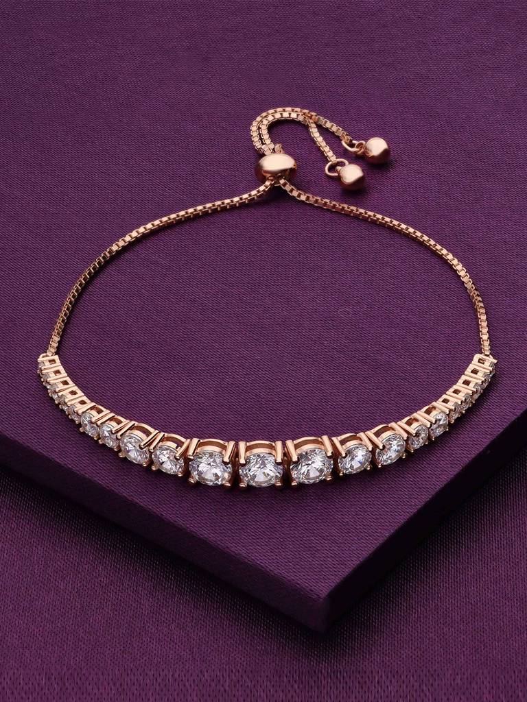 Sterling Silver Rose Gold Solitaire Tennis Diamond Bolo Adjustable Bracelet : BRSL76-RG-NA
