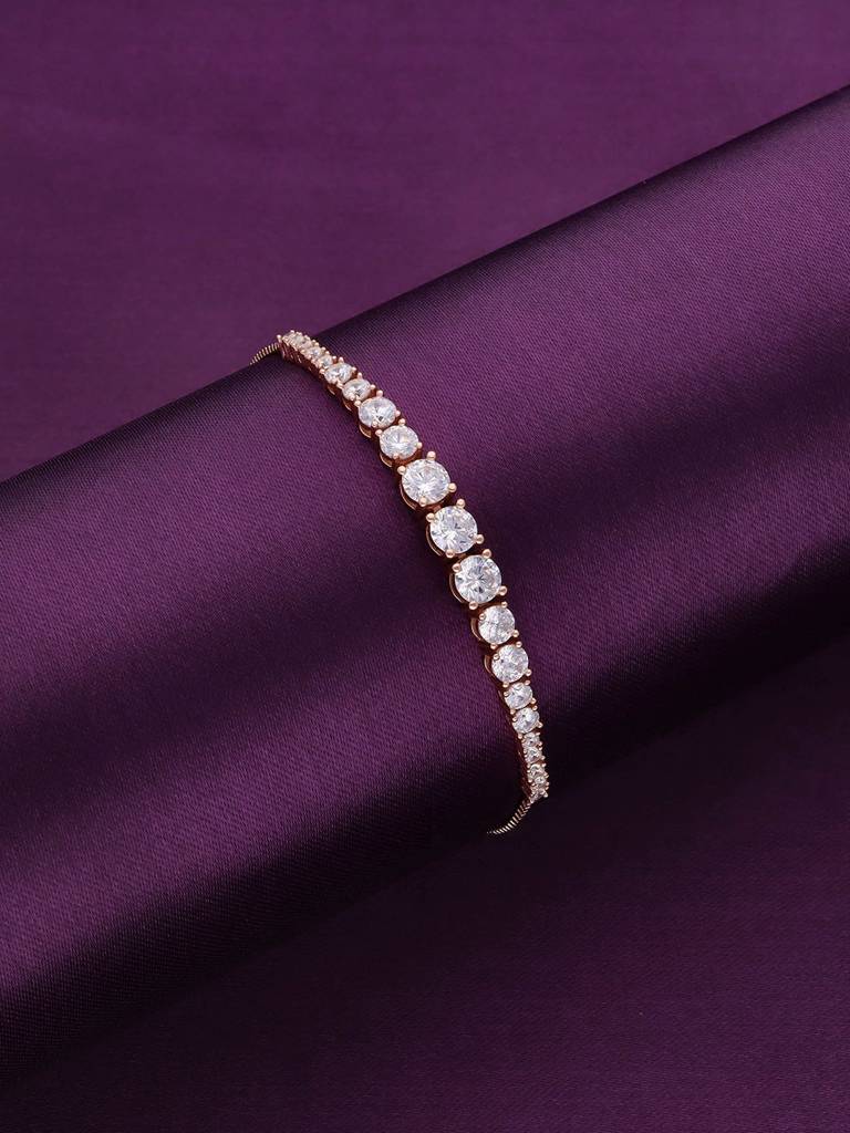 Sterling Silver Rose Gold Solitaire Tennis Diamond Bolo Adjustable Bracelet : BRSL76-RG-NA