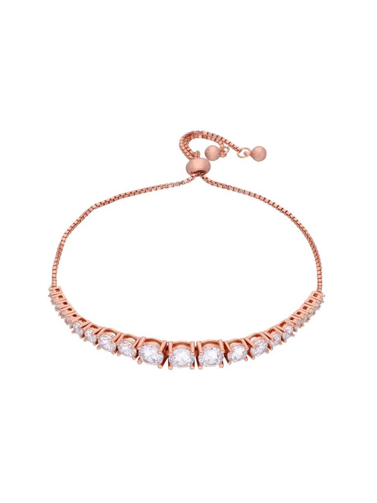Sterling Silver Rose Gold Solitaire Tennis Diamond Bolo Adjustable Bracelet : BRSL76-RG-NA