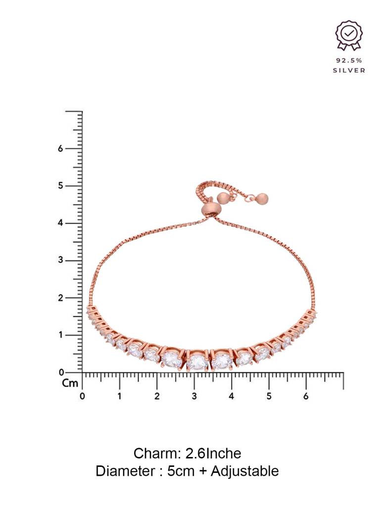 Sterling Silver Rose Gold Solitaire Tennis Diamond Bolo Adjustable Bracelet : BRSL76-RG-NA