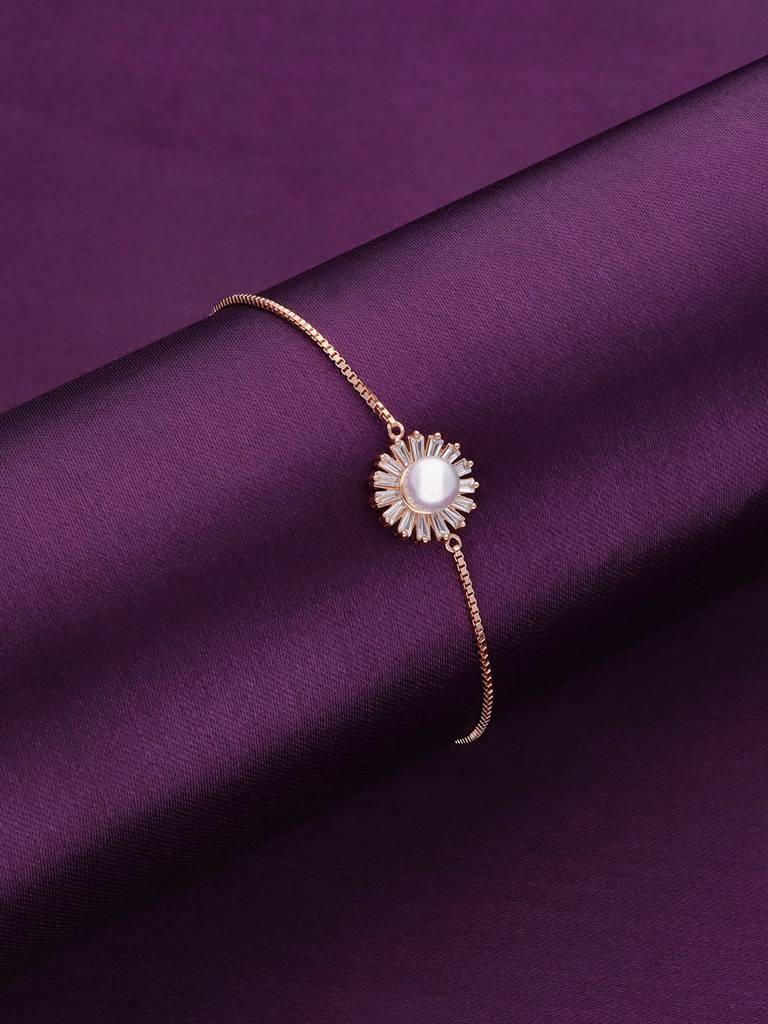 Sterling Silver Rose Gold The Floral Fusion Adjustable Bracelet : BRSL86-RG-NA