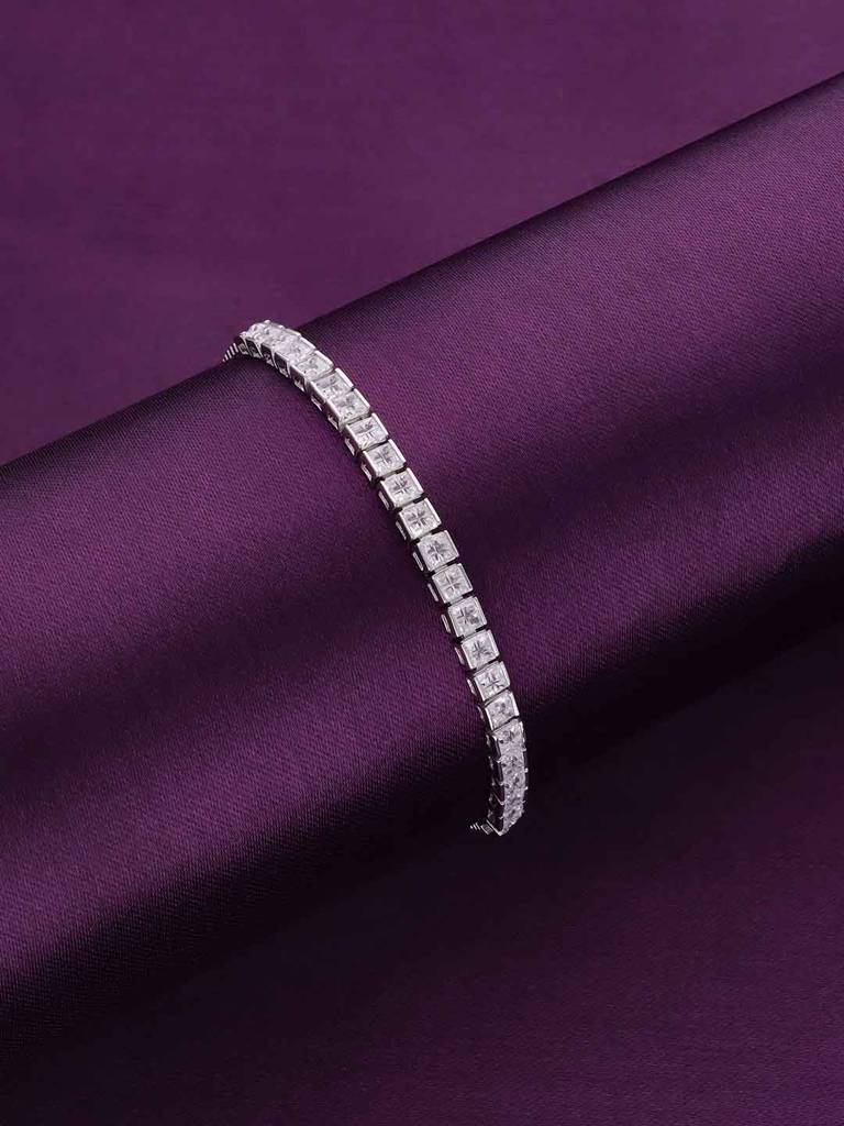 Sterling Silver Solitaire Square Cut Tennis Adjustable Bracelet : BRSL89-S-NA