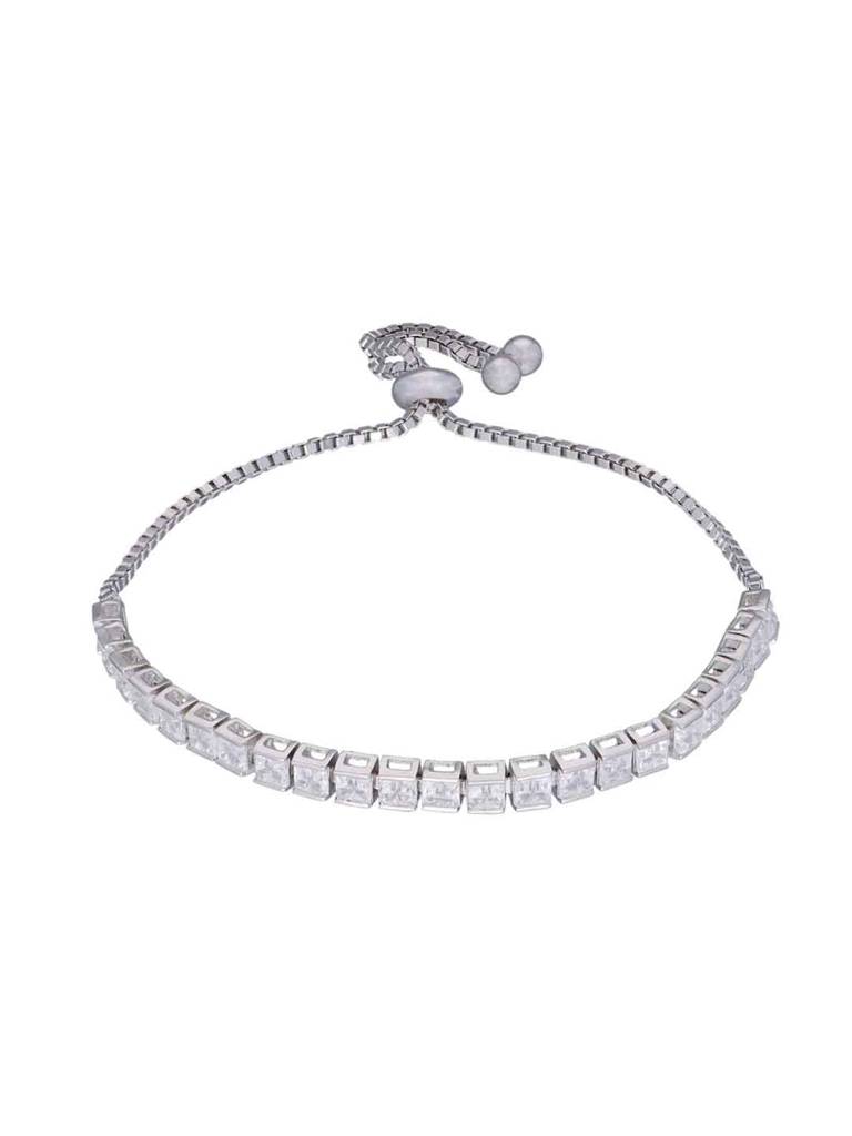 Sterling Silver Solitaire Square Cut Tennis Adjustable Bracelet : BRSL89-S-NA