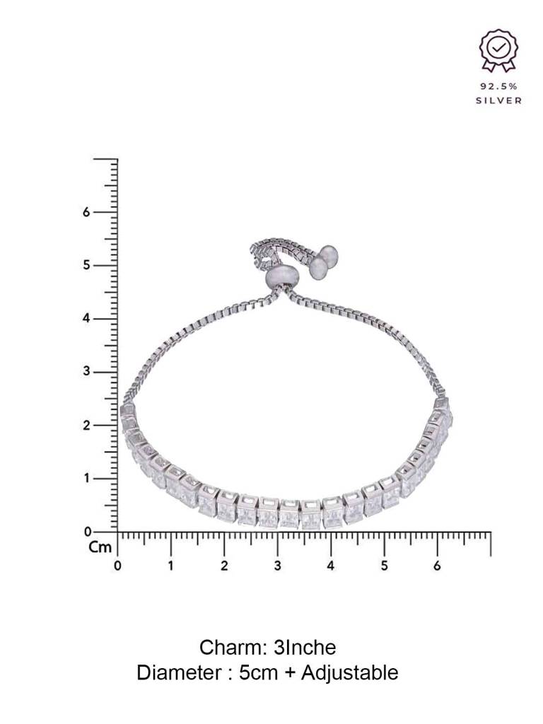 Sterling Silver Solitaire Square Cut Tennis Adjustable Bracelet : BRSL89-S-NA