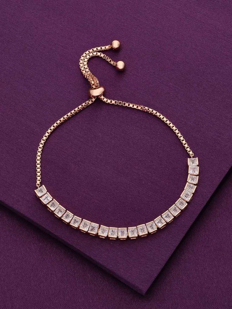 Sterling Silver Rose Gold Solitaire Square Cut Tennis Adjustable Bracelet : BRSL90-RG-NA