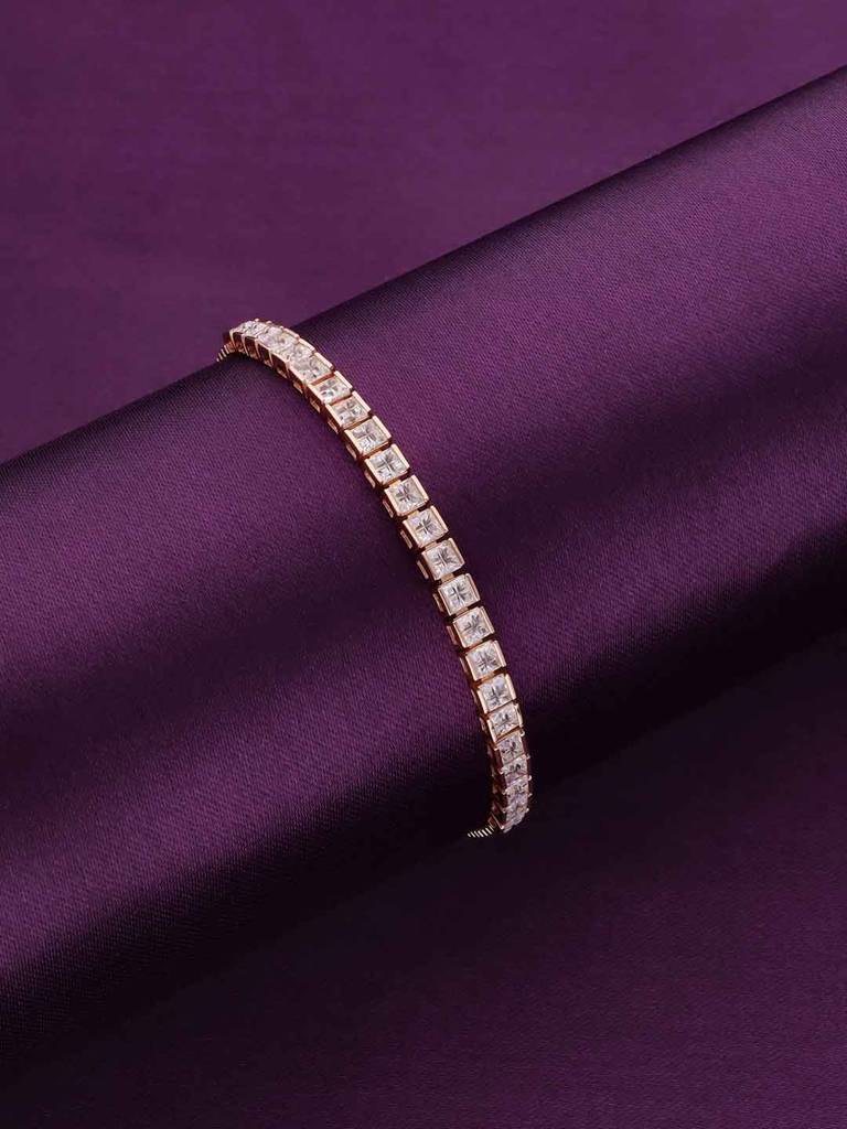 Sterling Silver Rose Gold Solitaire Square Cut Tennis Adjustable Bracelet : BRSL90-RG-NA
