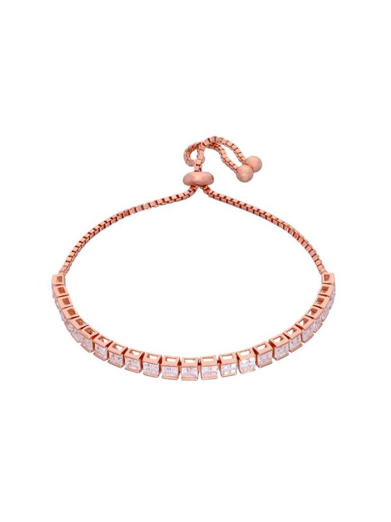 Sterling Silver Rose Gold Solitaire Square Cut Tennis Adjustable Bracelet : BRSL90-RG-NA