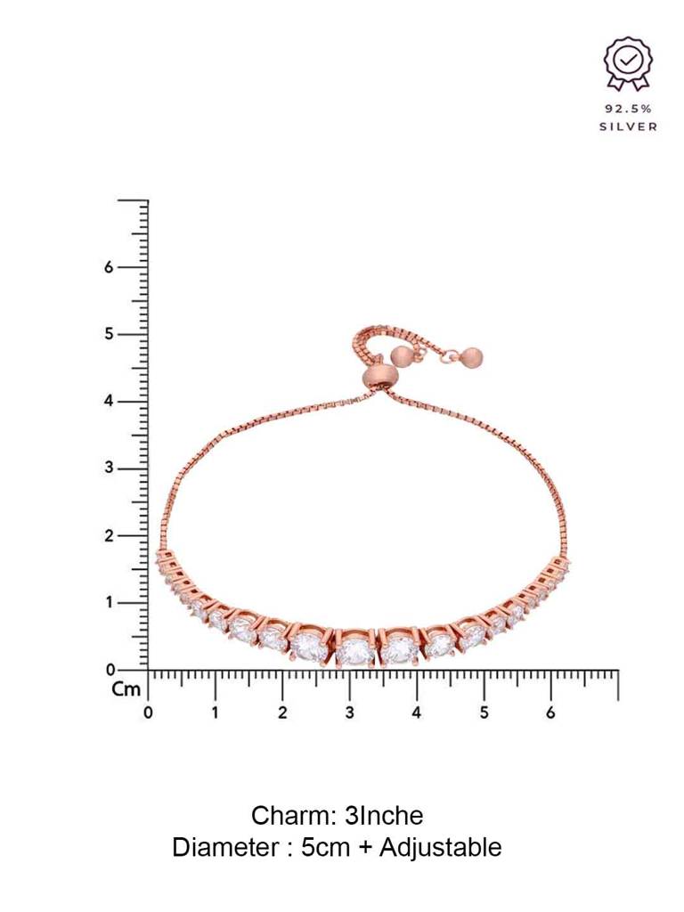 Sterling Silver Rose Gold Solitaire Square Cut Tennis Adjustable Bracelet : BRSL90-RG-NA