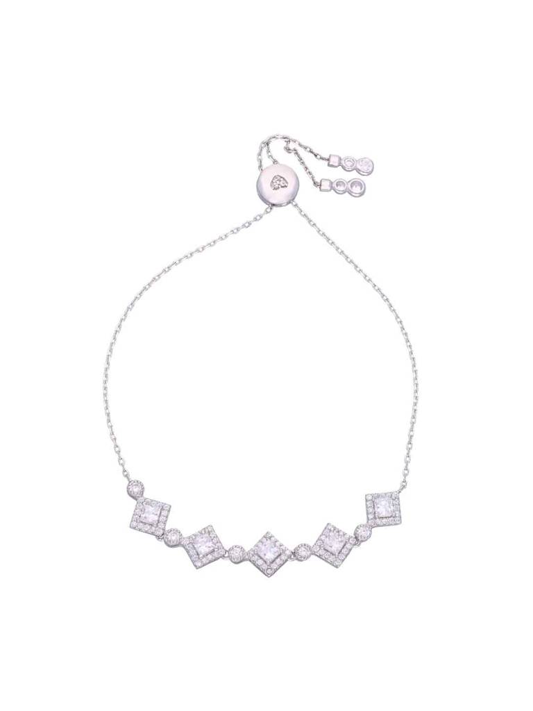 Sterling Silver Princess Cut Diamond Tennis Adjustable Bracelet : BRSL98-S-NA