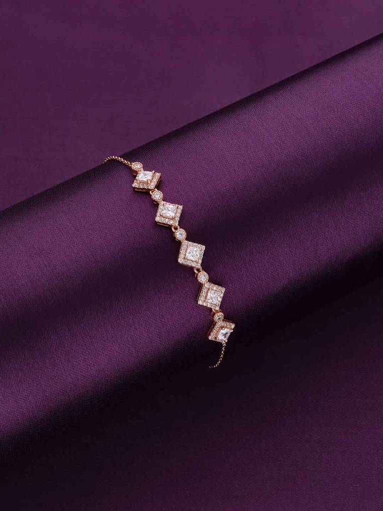 Sterling Silver Rose Gold Princess Cut Diamond Tennis Adjustable Bracelet : BRSL99-RG-NA